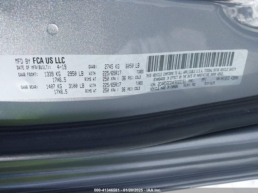 2019 DODGE GRAND CARAVAN GT - 2C4RDGEGXKR683151