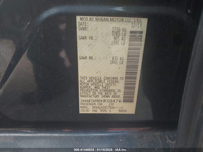 2014 NISSAN SENTRA SV - 1N4AB7AP8EN850476