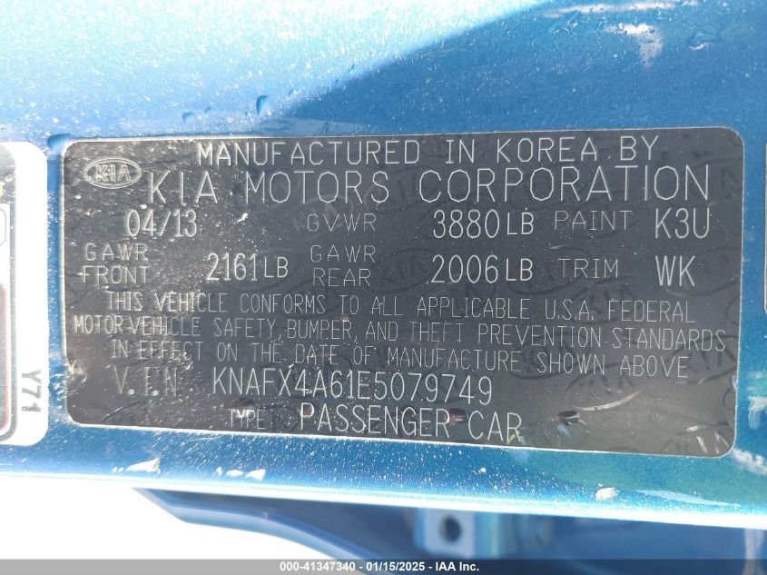 VIN KNAFX4A61E5079749 2014 KIA Forte, LX no.9