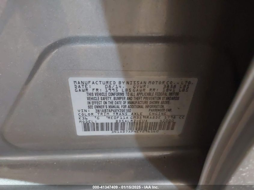 VIN 3N1AB7AP4EY296160 2014 NISSAN SENTRA no.9