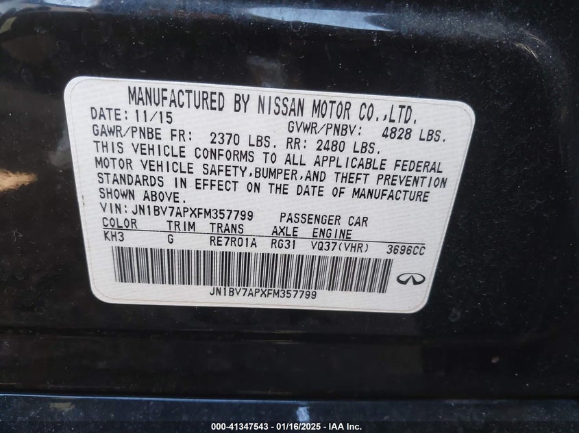 2015 INFINITI Q50 PREMIUM - JN1BV7APXFM357799