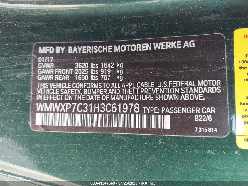 2017 MINI HARDTOP VIN: WMWXP7C31H3C61978