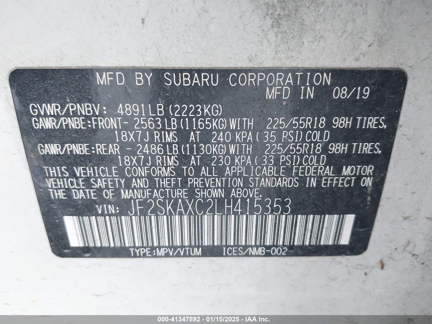 2020 SUBARU FORESTER TOURING - JF2SKAXC2LH415353
