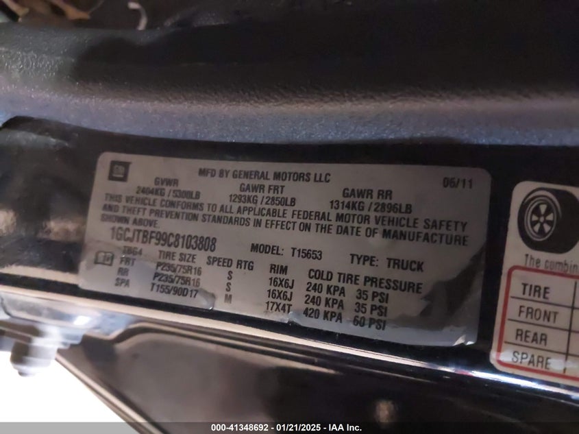 2012 CHEVROLET COLORADO VIN: 1GCJTBF99C8103808