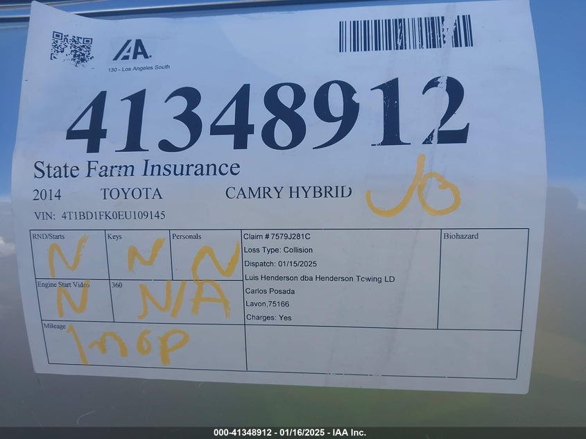 2014 TOYOTA CAMRY HYBRID XLE - 4T1BD1FK0EU109145