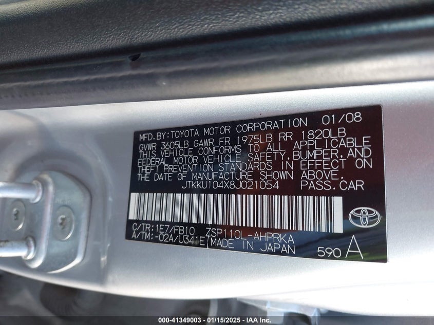2008 SCION XD VIN: JTKKU104X8J021054