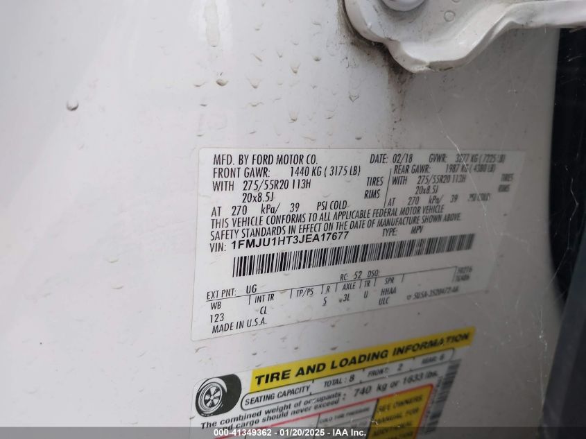 2018 Ford Expedition Xlt VIN: 1FMJU1HT3JEA17677 Lot: 41349362