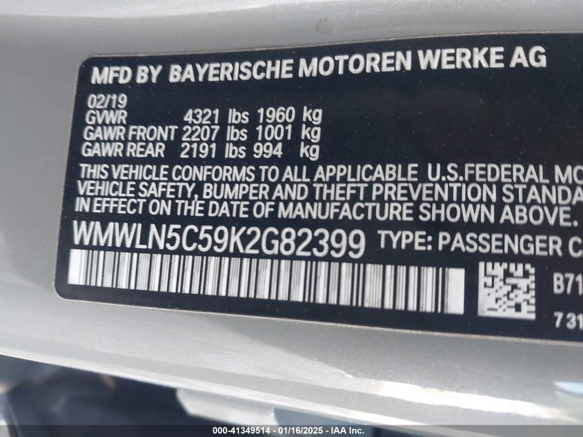 2019 MINI COOPER VIN: WMWLN5C59K2G82399