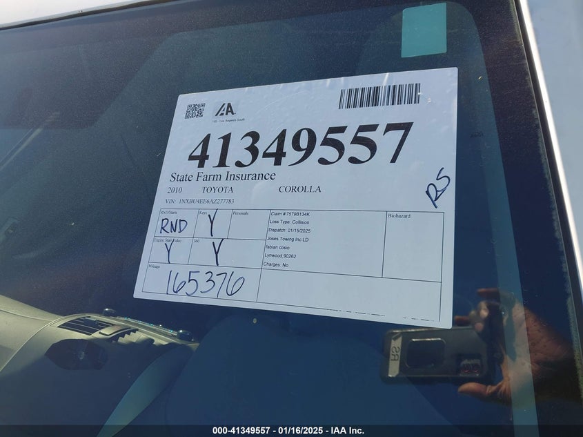 2010 TOYOTA COROLLA VIN: 1NXBU4EE6AZ277783