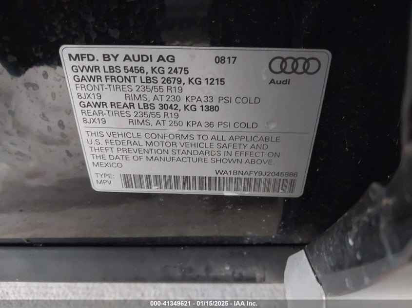 2018 AUDI Q5 2.0T PREMIUM/2.0T TECH PREMIUM VIN: WA1BNAFY9J2045886