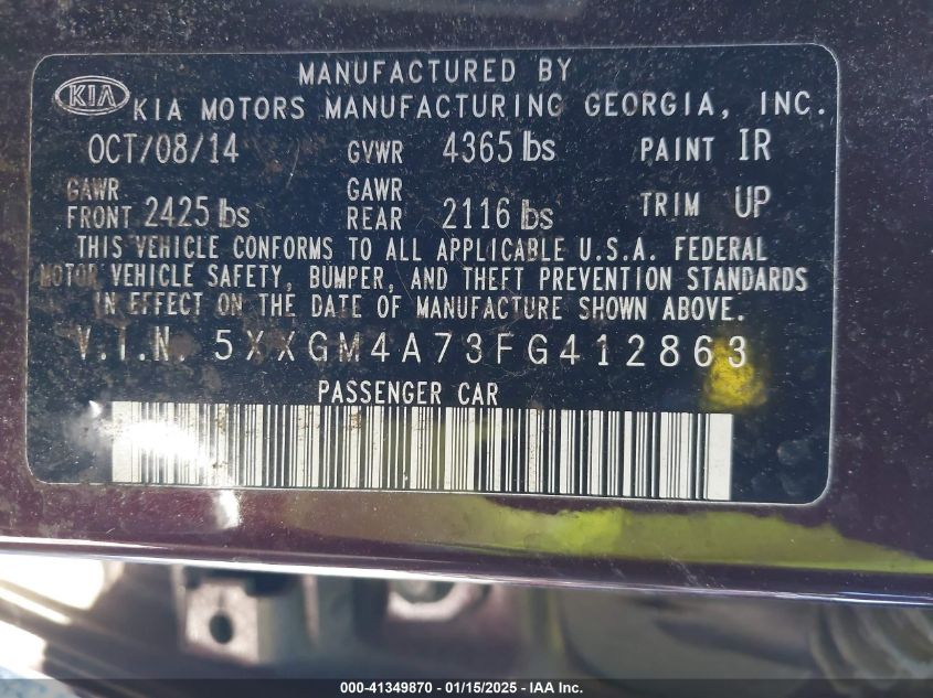 VIN 5XXGM4A73FG412863 2015 KIA OPTIMA no.9