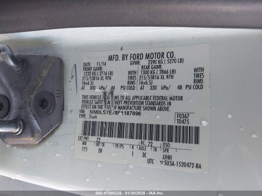 2015 Ford Transit Connect Xl VIN: NM0LS7E78F1187896 Lot: 41350222