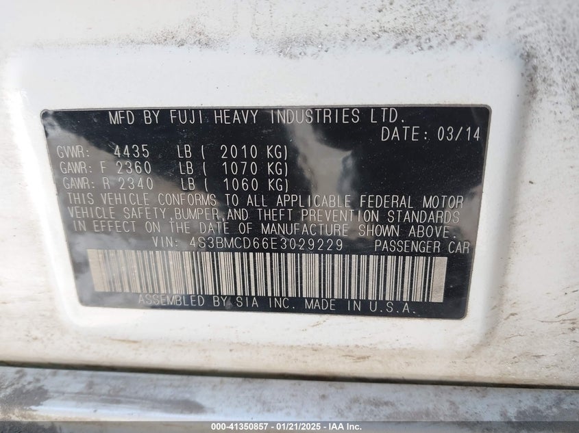 2014 SUBARU LEGACY 2.5I PREMIUM - 4S3BMBD66E3029229