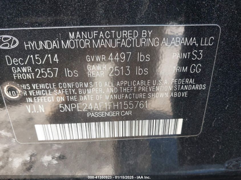 VIN 5NPE24AF1FH155761 2015 HYUNDAI SONATA no.9