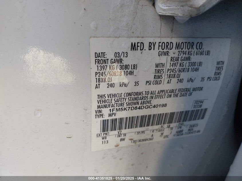 2013 FORD EXPLORER XLT - 1FM5K7D84DGC40198