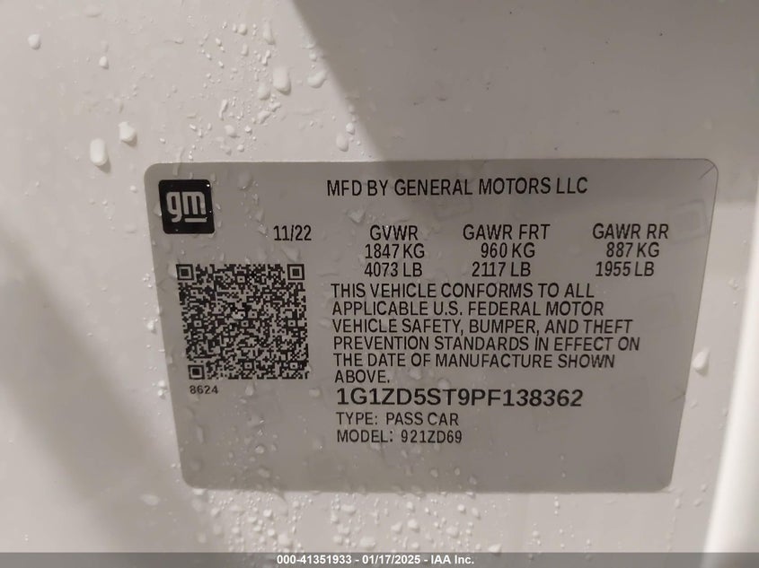 2023 CHEVROLET MALIBU VIN: 1G1ZD5ST9PF138362