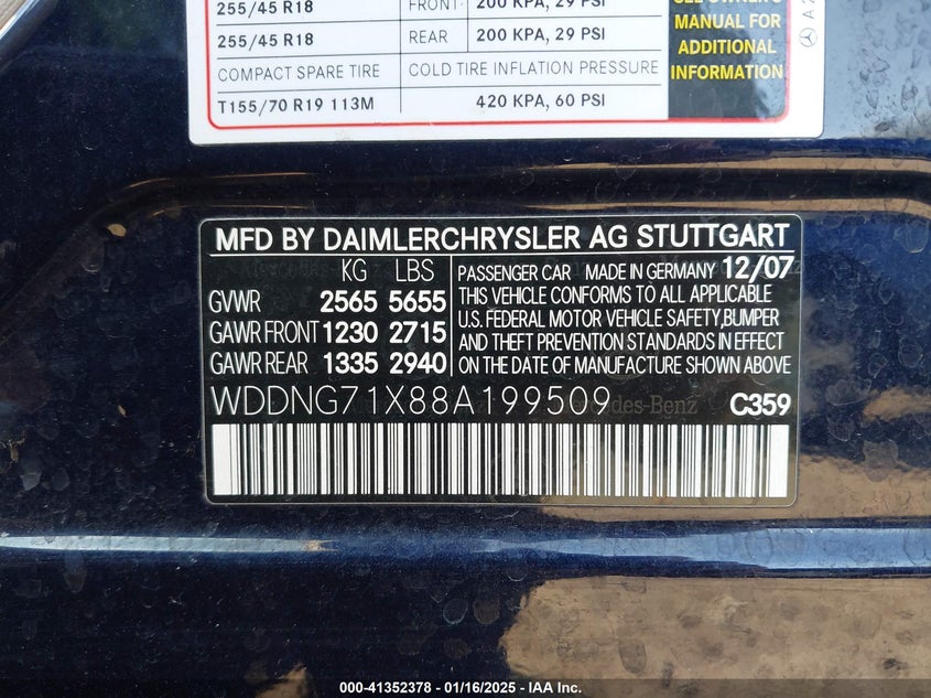 2008 MERCEDES-BENZ S VIN: WDDNG71X88A199509