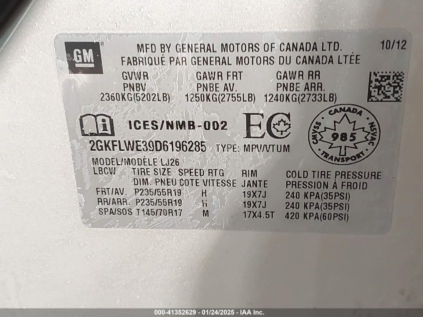 2013 GMC TERRAIN SLT-2 - 2GKFLWE39D6196285