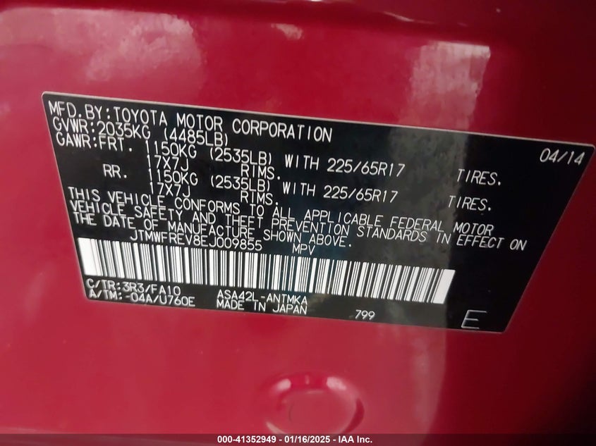 2014 TOYOTA RAV4 XLE - JTMWFREV8EJ009855