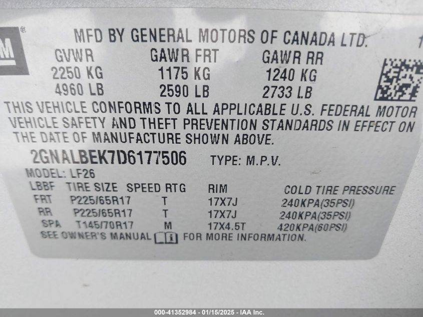 VIN 2GNALBEK7D6177506 2013 Chevrolet Equinox, LS no.9