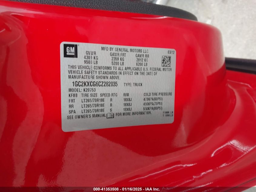 2012 Chevrolet Silverado 2500Hd Lt VIN: 1GC2KXCG6CZ282035 Lot: 41353508