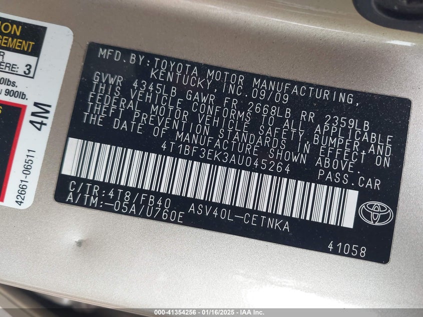 2010 TOYOTA CAMRY VIN: 4T1BF3EK3AU045264