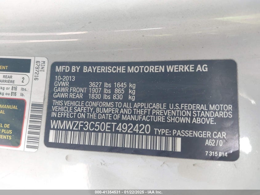 2014 MINI CLUBMAN VIN: WMWZF3C50ET492420