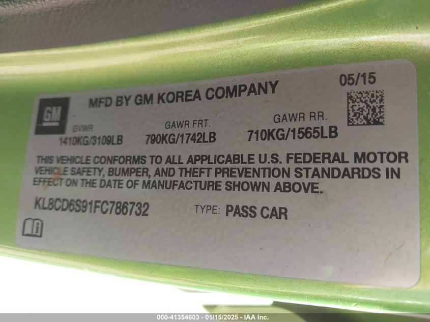 2015 CHEVROLET SPARK 1LT CVT - KL8CD6S91FC786732