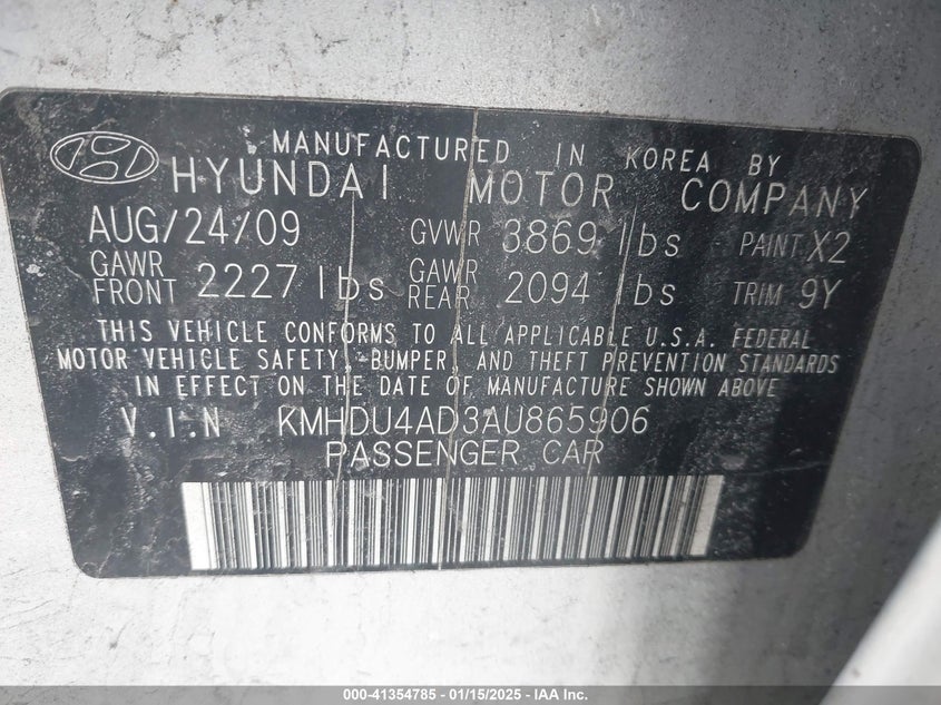 2010 HYUNDAI ELANTRA VIN: KMHDU4AD3AU865906