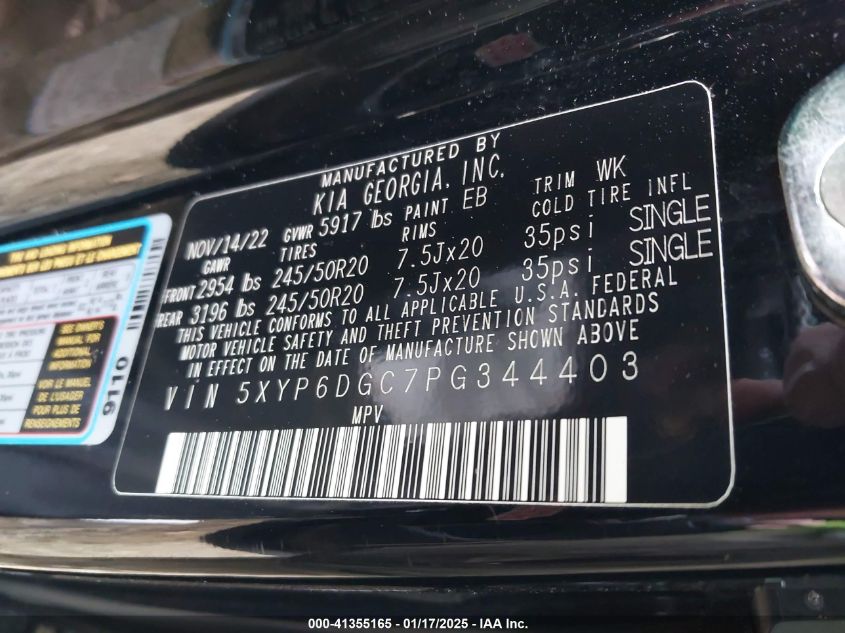 VIN 5XYP6DGC7PG344403 2023 KIA Telluride, S no.9