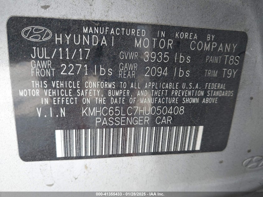 2017 Hyundai Ioniq Hybrid Blue VIN: KMHC65LC7HU050408 Lot: 41355433