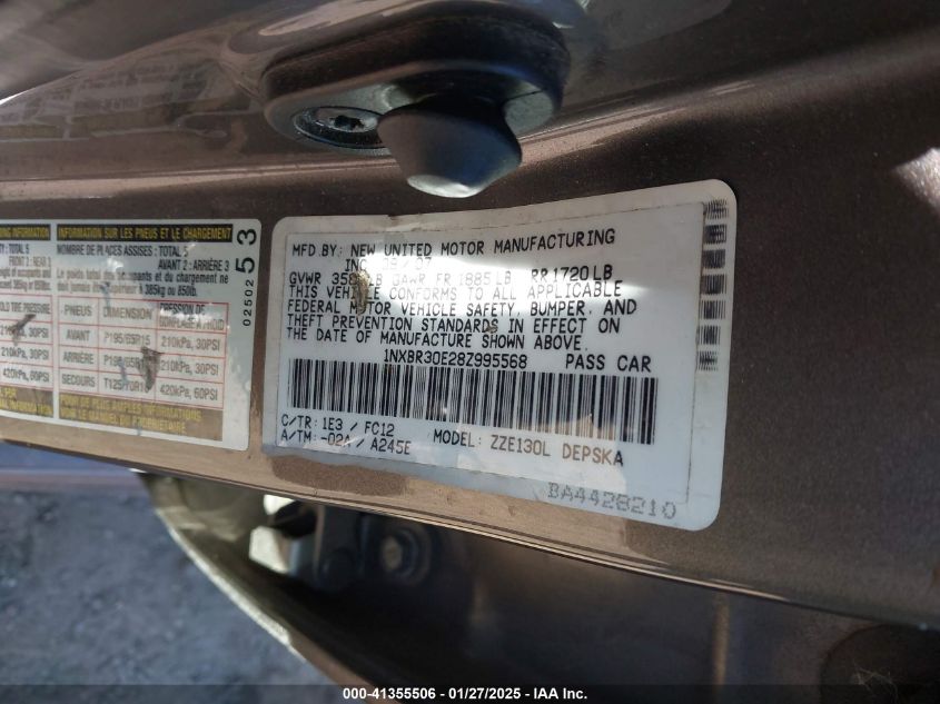 2008 Toyota Corolla S VIN: 1NXBR30E28Z995568 Lot: 41355506