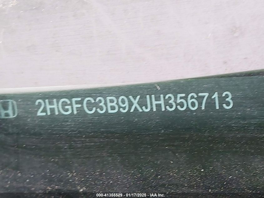 2018 Honda Civic Touring VIN: 2HGFC3B9XJH356713 Lot: 41355529