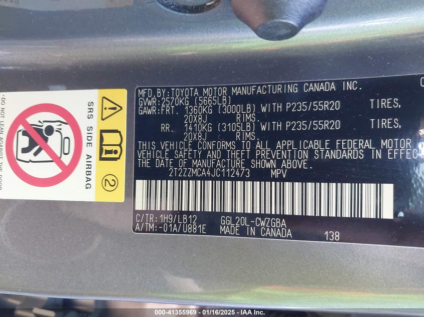 2018 LEXUS RX VIN: 2T2ZZMCA4JC112473