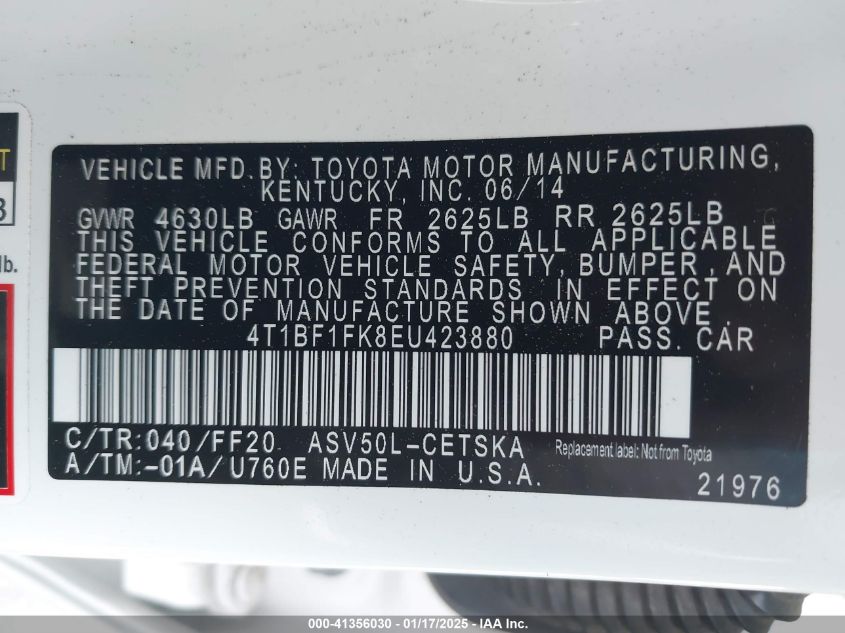 VIN 4T1BF1FK8EU423880 2014 TOYOTA CAMRY no.9