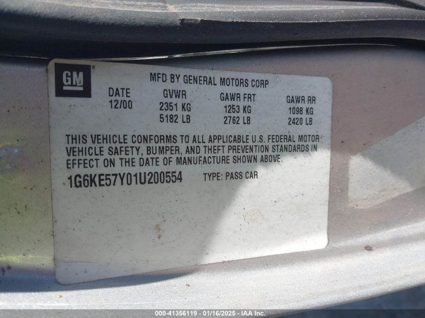 2001 Cadillac Deville Dhs VIN: 1G6KE57Y01G200554 Lot: 41356119