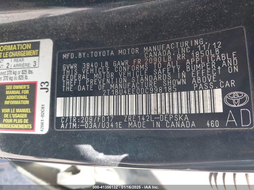 2013 TOYOTA COROLLA S - 2T1BU4EE0DC998185