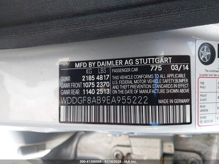 2014 MERCEDES-BENZ C 300 VIN: WDDGF8AB9EA955222