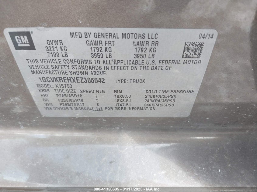 2014 CHEVROLET SILVERADO 1500 VIN: 1GCVKREHXEZ305642
