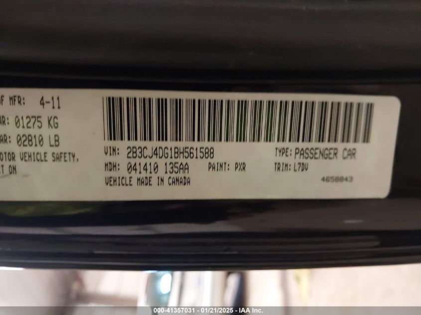 2011 Dodge Challenger VIN: 2B3CJ4DG1BH561588 Lot: 41357031