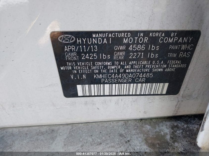 VIN KMHEC4A49DA074485 2013 Hyundai Sonata, Hybrid no.9