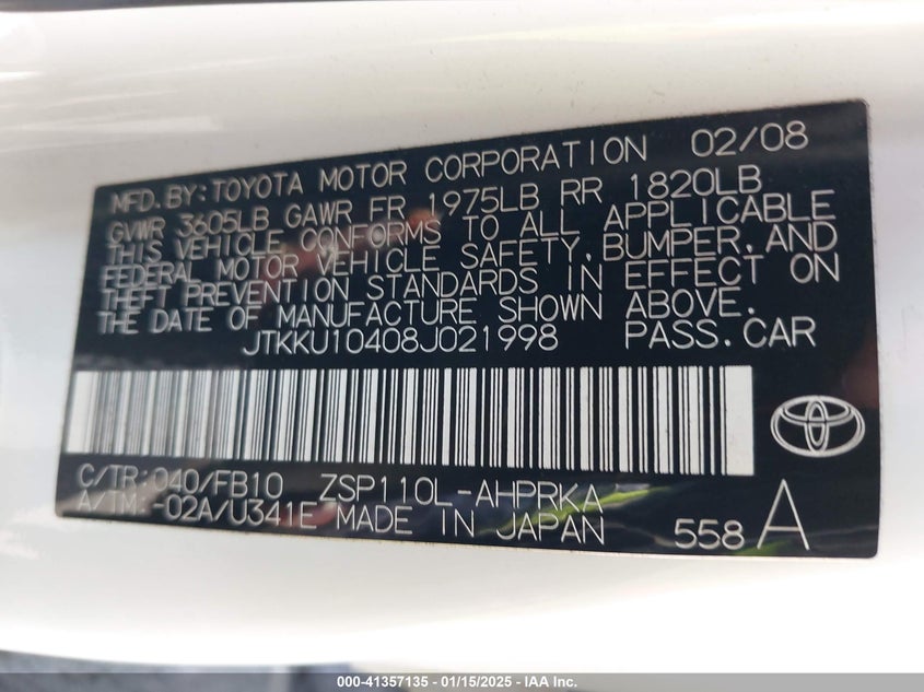 2008 SCION XD VIN: JTKKU10408J021998