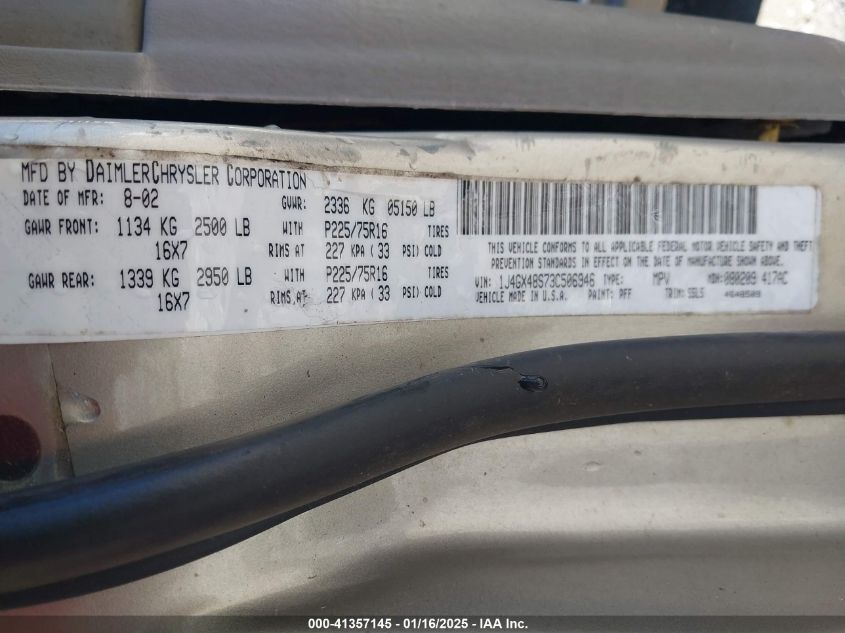 2003 Jeep Grand Cherokee Laredo VIN: 1J4GX48S73C506946 Lot: 43353728