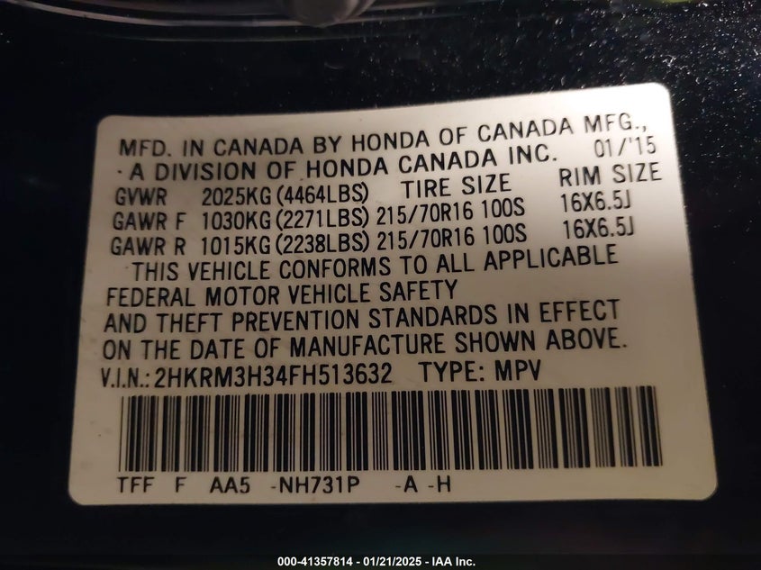 2015 HONDA CR-V LX - 2HKRM3H34FH513632