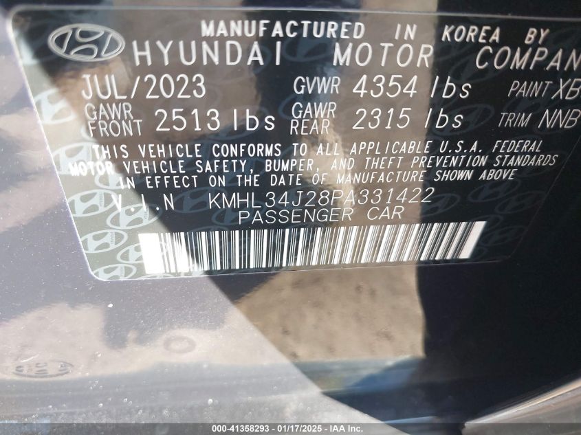 VIN KMHL34J28PA331422 2023 Hyundai Sonata, Limited no.9