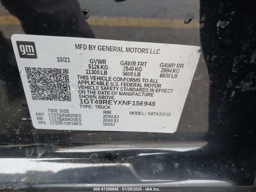 2022 GMC Sierra - 1GT49REYXNF156948