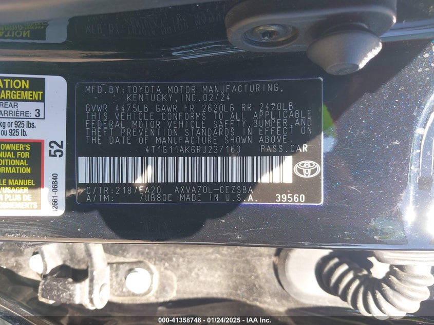 2024 TOYOTA CAMRY SE - 4T1G11AK6RU237160