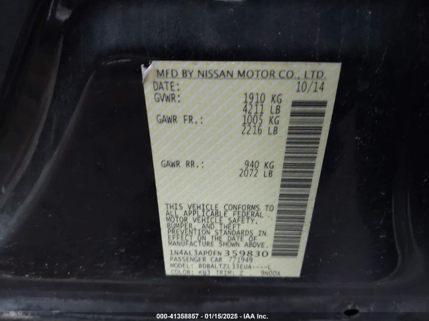 VIN 1N4AL3AP0FN359830 2015 NISSAN ALTIMA no.9