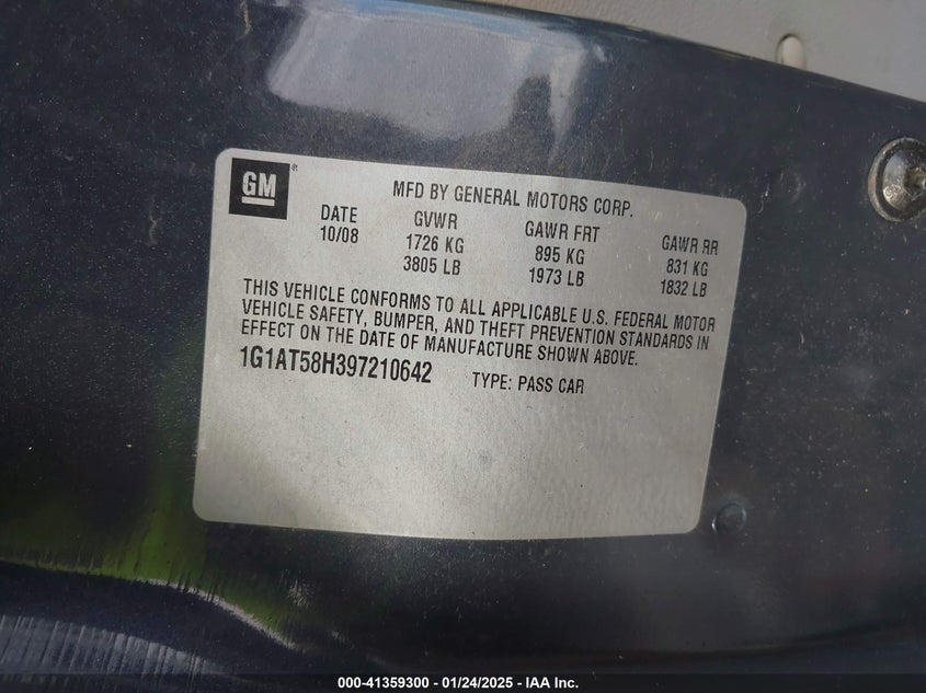 2009 CHEV COBALT LT1 VIN: 1G1AT58H397210642