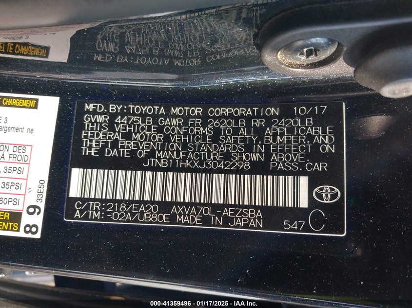2018 TOYOTA CAMRY VIN: JTNB11HKXJ3042298